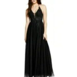 Blondie Nites Womens Juniors Mesh Halter Evening Dress Size 1